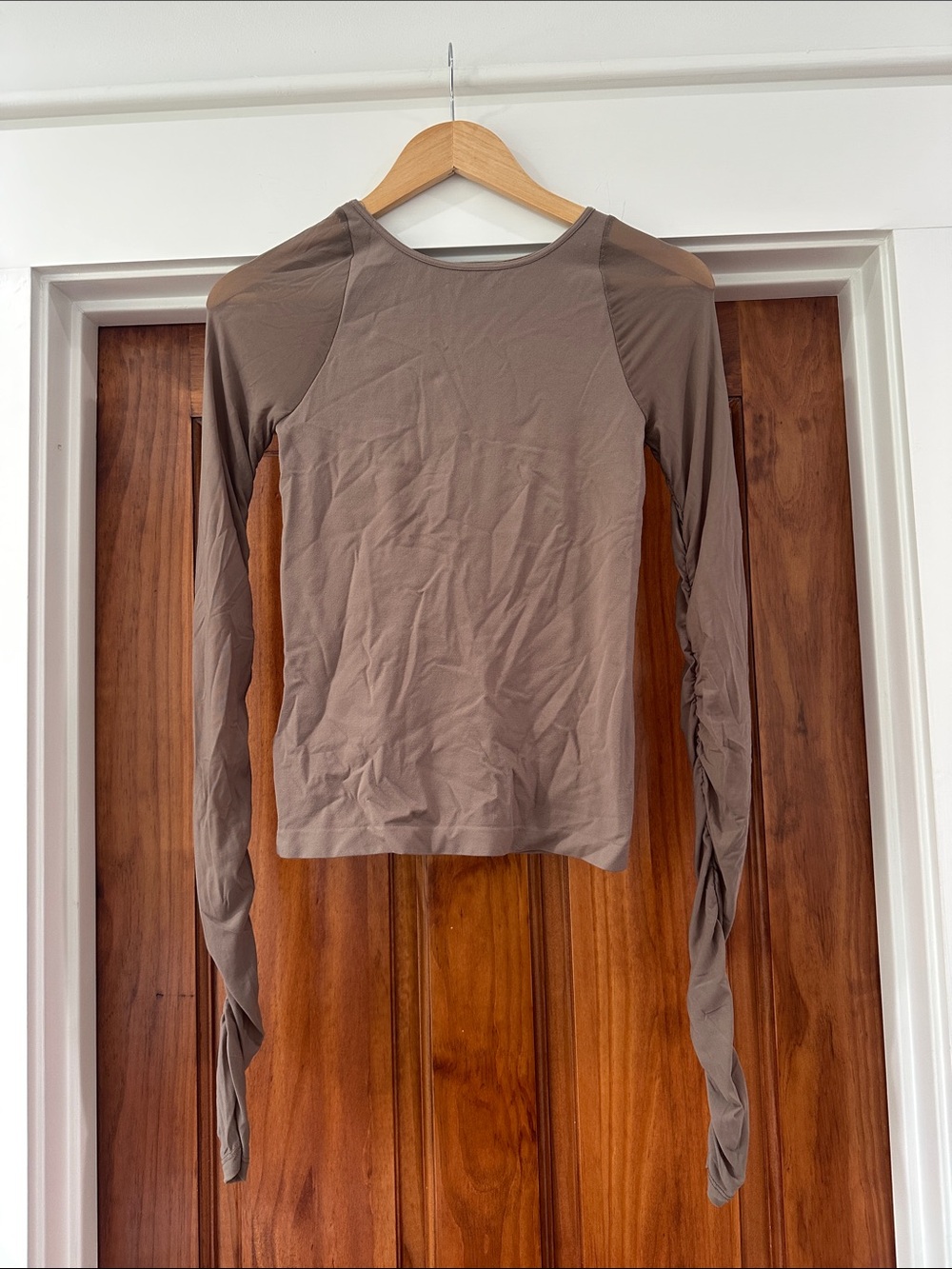 Free People Slim Long Sleeve Crewneck Top in Taupe